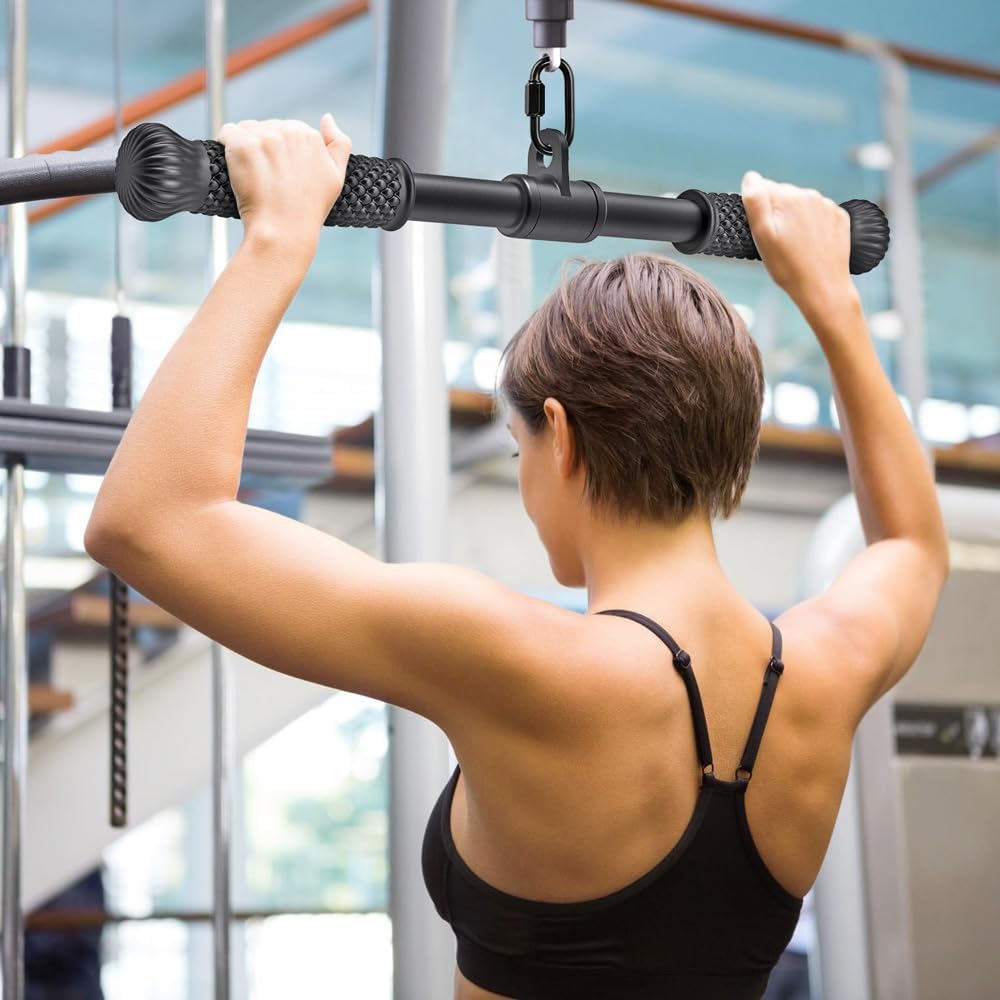 SELEWARE Cable Machine Attachment - Rotating Straight Bar & Tricep Rope with Non-Slip Grip | Versatile Double D Row Handle