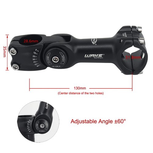 BSSOK Wake Bike stem 25.4 31.8 0-60 Degree 90mm 110mm 130mm，Bike Adjustable stem for Mountain Bike, Road Bike, MTB, BMX, Cycling