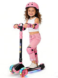 Nattork Kids Scooter for Age 3-5, Toddler Scooter with 4 Adjustable Height for Boys & Girls, Light Up 3-Wheels Foldable Kick Scoote, Lean to Steer, 120LB Weight Capacity Age 5-8 Pink