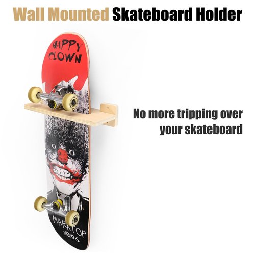 Halloscume 12 Inch Skateboard Wall Mount Holder Single Board Storage Skateboard Wall Display Hanger Holder with Screws Long Board Storage Deck Display for Home Garage(for 1 Boards)
