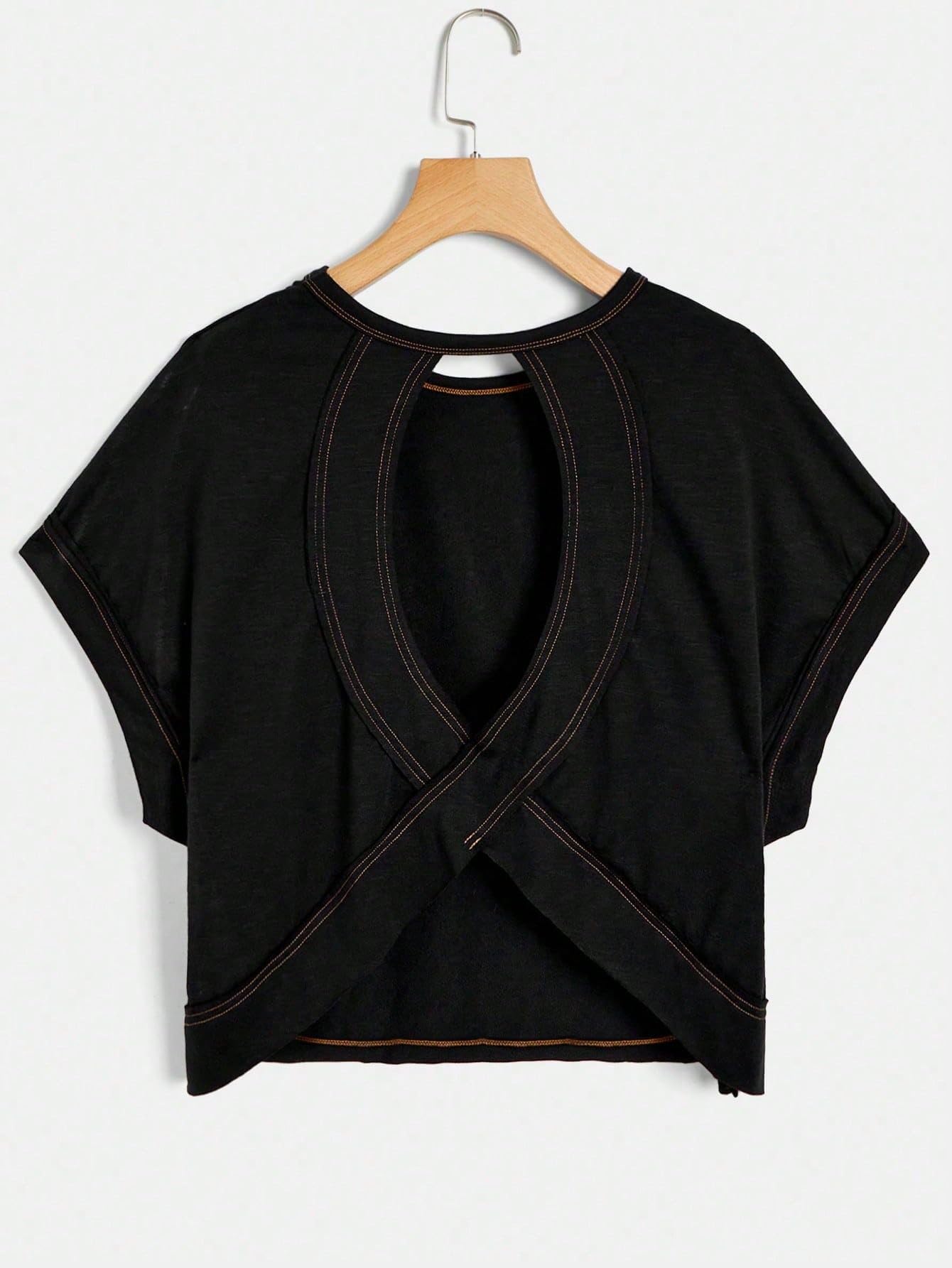 RoseSeek Girl's 2 Packs Open Back Backless Tops Criss Cross Short Sleeve T Shirts Crewneck Casual Tees Black White 11Y