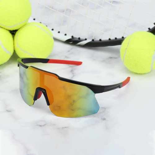 Sumato Cycling Sunglasses for Men Women Sports Sunglasses UV400 for Baseball, Running, Fishing, Driving, Bike, Lightweight Tr90 (Black Frame with Red lens)