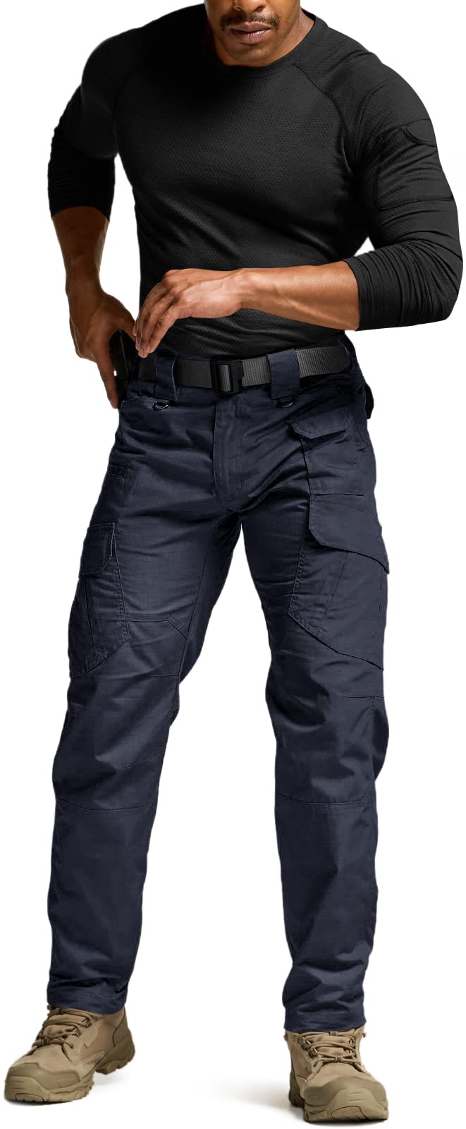 CQR Men's Tactical Pants, Water Resistant Ripstop Cargo Pants, Lightweight EDC Work Hiking Pants, Outdoor Apparel, Duratex Mag Pocket Police Navy, 40W x 32L