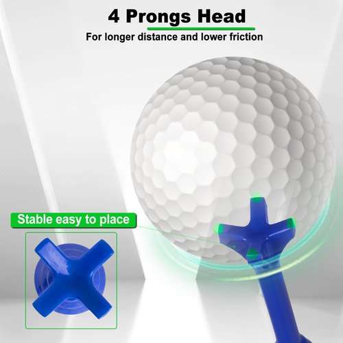LZFAN Golf Tees 3 1/4 Inch, Plastic Golf Tees 4 Prongs Stability Tees, Unbreakable Long Golf Tees Reduce Friction & Side Spin Colored (100PCS)