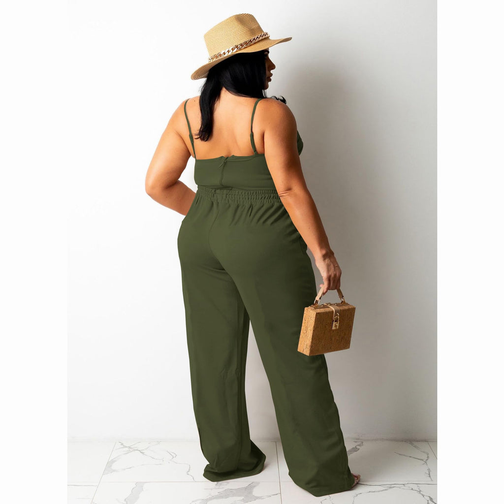 Tycorwd Women's Plus Size Casual Wide Leg Pants High Waisted Drawstring Baggy Sweatpants Elastic Straight Leg Lounge Pants with Pockets Army Green 4XL