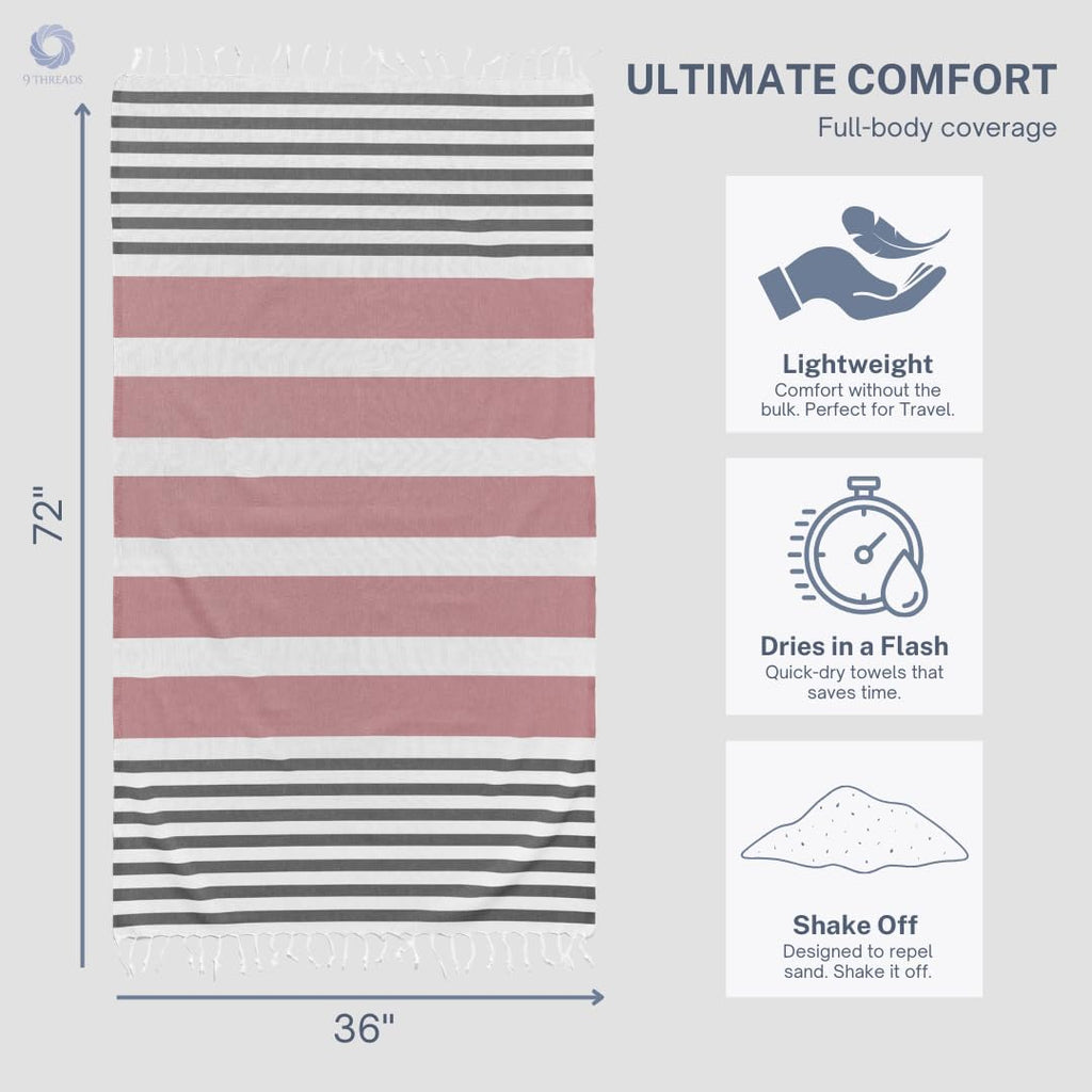 Rosé Obsidian Cotton Turkish Beach Towel - Oversized 36"x72" Quick-Dry Absorbent Travel Towels | 4 Pack