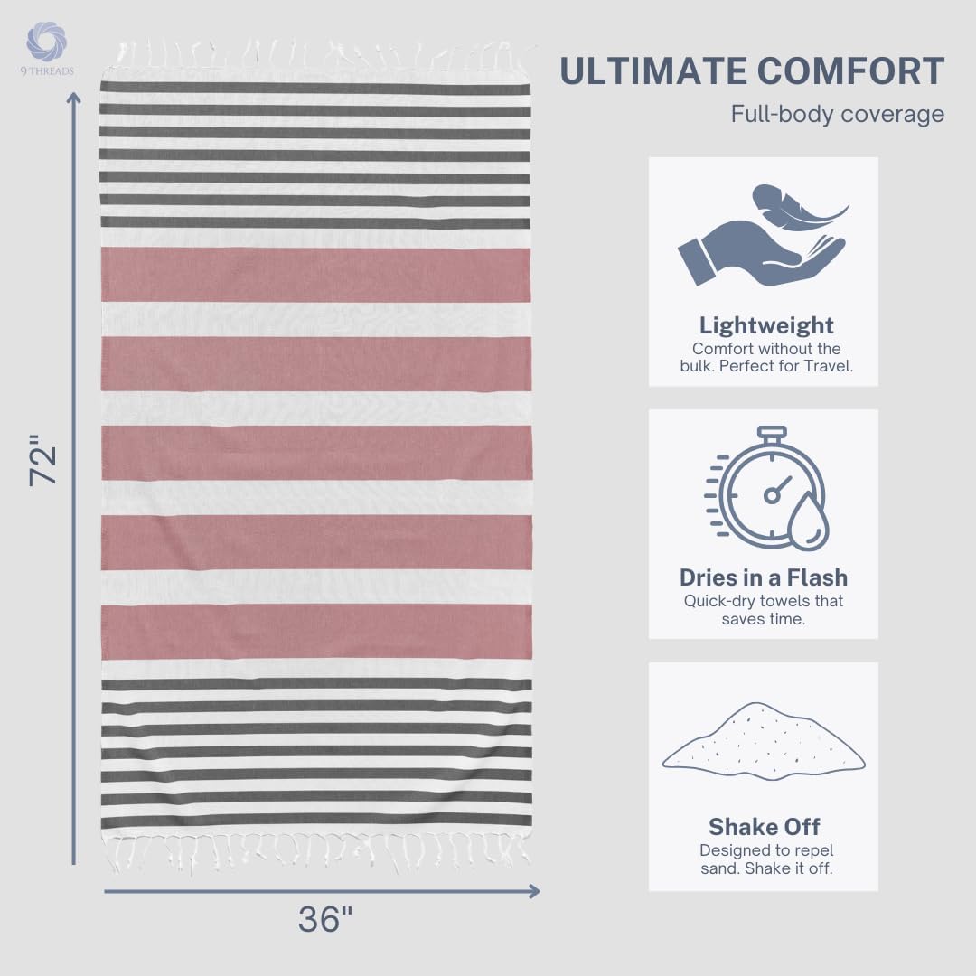 Rosé Obsidian Cotton Turkish Beach Towel - Oversized 36"x72" Quick-Dry Absorbent Travel Towels | 4 Pack