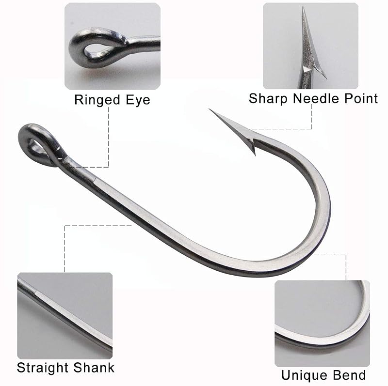 Big Game Tuna Fishing Hooks 10pcs Extra Strong Stainless Steel Forged for Saltwater Tackle - 9/0 Variation