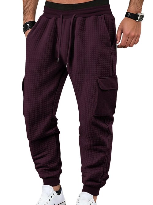 TAFLE Mens Sweatpants Waffle Knit Pants Elastic Waist Drawstring Jogger Sweatpants with Pockets Wine Red