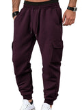 TAFLE Mens Sweatpants Waffle Knit Pants Elastic Waist Drawstring Jogger Sweatpants with Pockets Wine Red