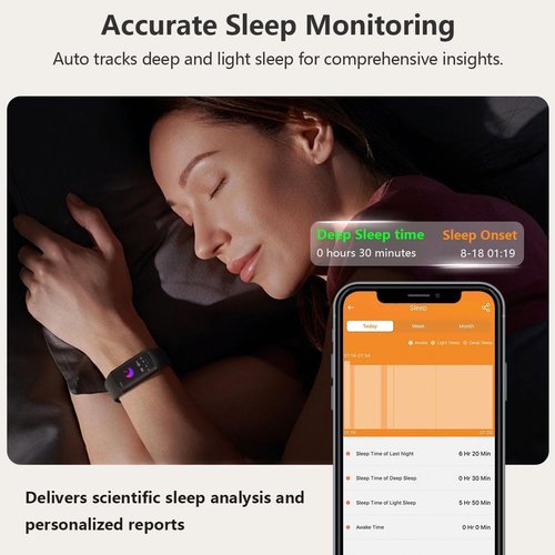 FITVII FINO 2 Slim Fitness Tracker - Smart Watch with Blood Oxygen & Sleep Monitor | IP68 Waterproof, 24/7 Heart Rate & Blood Pressure Tracking