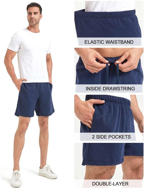 Liloak Men's Cotton Athletic Shorts - Soft Casual Knit Lounge Shorts with Pockets | Multipack of 7