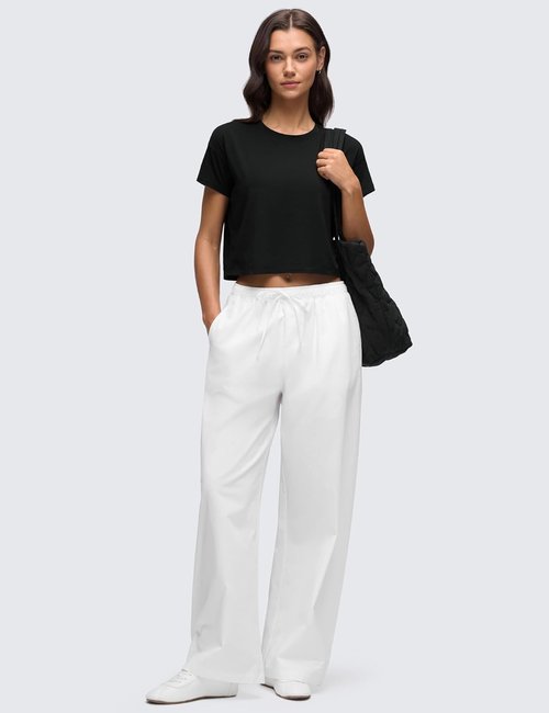 CRZ YOGA Pima Cotton Crop T-Shirts for Women - Relaxed Fit Short Sleeve Workout Tops