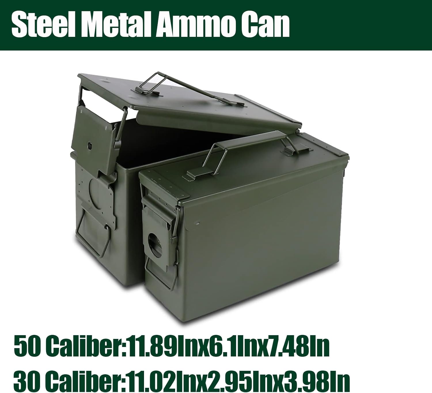 Steel Metal Ammo Can Case Set - 30 Cal & 50 Cal Military-Grade Storage Box for Shotgun & Rifle Ammo