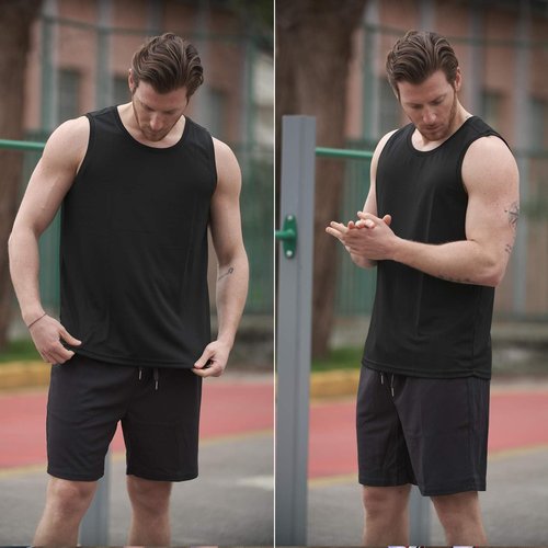 PINSPARK Mens Tank Tops Summer Quick Dry Athletic Sleeveless Shirts UPF 50+ Gym Workout Running Beach Muscle Tee Breathable Black
