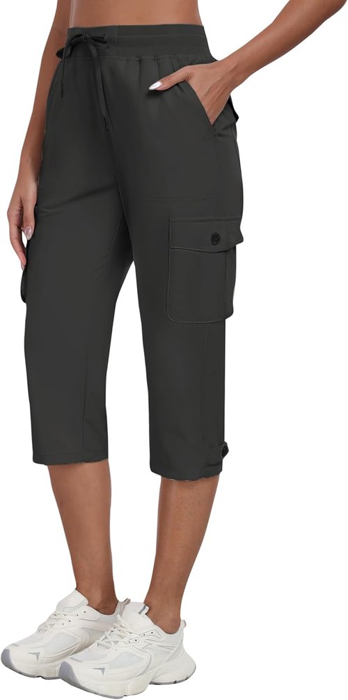 MoFiz Women's Cargo Capris - Lightweight Quick-Dry Travel & Hiking Pants with Pockets