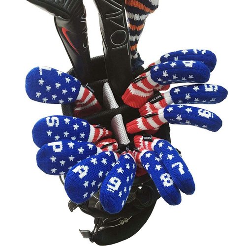 HUGELOONG Golf Iron Covers USA Flag (3-9,A P S L)-Head Covers with Numbers on Top(Blue/Red/White
