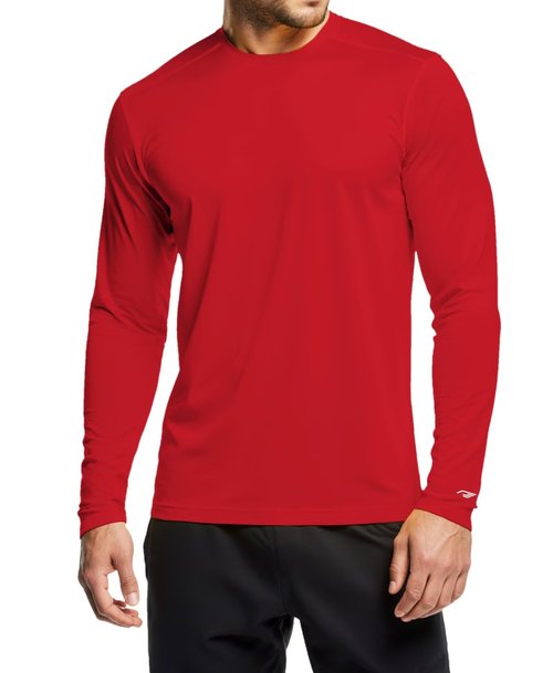 RGJU Long Sleeve Athletic Shirt Men Moisture Wicking Outdoor T-Shirt Dry Fit Running Tshirt Base Layer Tee Fitted(red,L)