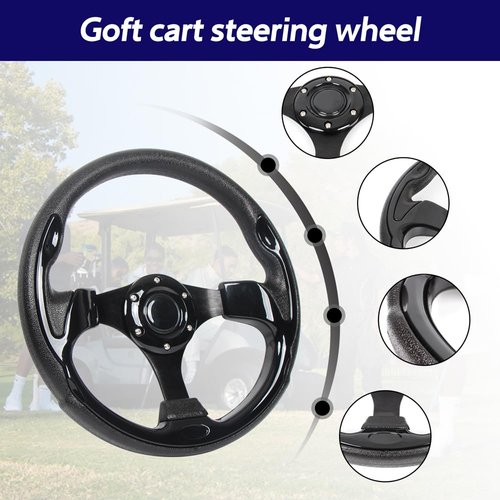 Universal EZGO Steering Wheel with Black Aluminum Frame Golf Cart Steering Wheel for Yamaha Club Car DS and Precedent Tempo, RXV & TXT