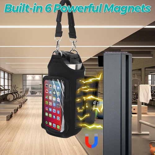 Lwuey Magnetic Gym Bag Sling Bag for Men, Magnetic Sling Pocket Bottle Holder with 6 strong magnets and Adjustable Strap for Travel, Fitness, Sports