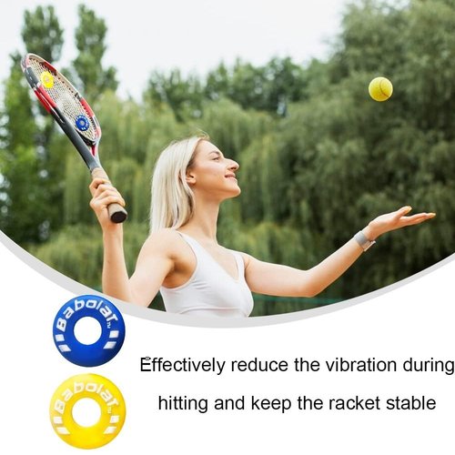 XIXILINRUIYUN 4 Piece Rubber Tire Shape Vibration Dampener Perdurable Tennis Racket Shock Absorber Soft Tennis Accessory Great for Tennis Players (Blue&Yellow)