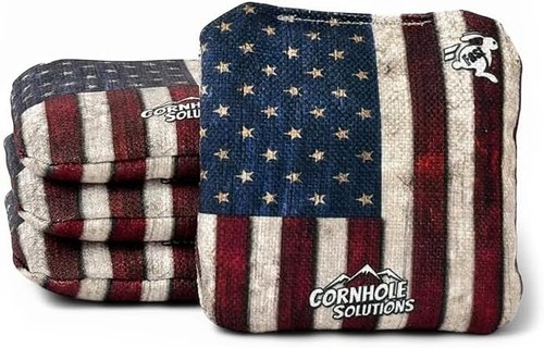 Cornhole Solutions - Professional Cornhole Bags Set of 8 | USA Flag Designs - Regulation 6"x6" - Resin Filled with Tote Bag