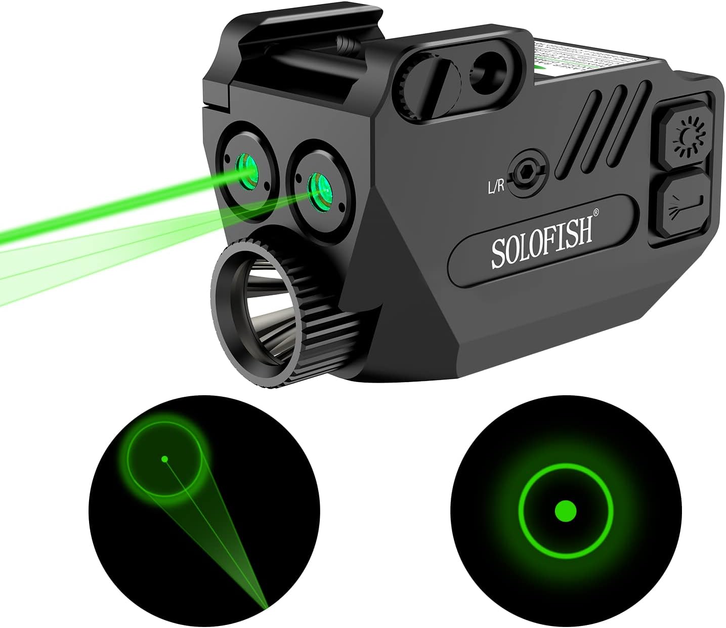 SOLOFISH Pistol Light - 500lm Rechargeable Aluminum Weapon Light with Purple/IR/Green Blue Beam Combo