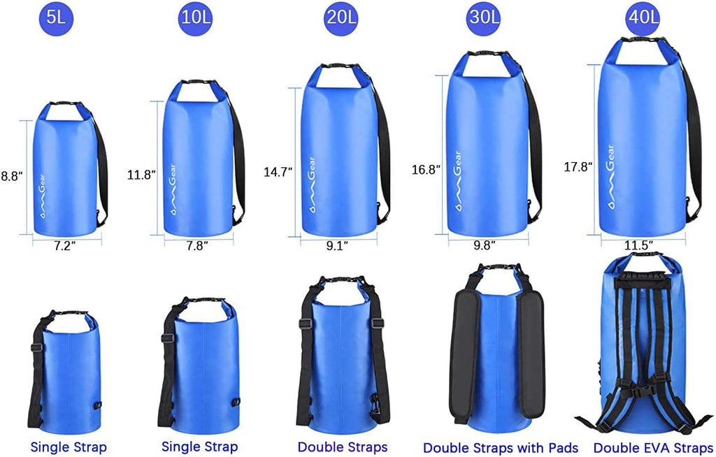 OMGear Waterproof Dry Bag Backpack - Floating Phone Pouch for Kayaking & Outdoor Activities | 40L/30L/20L/10L/5L