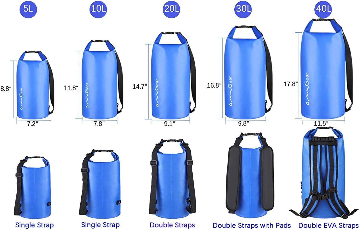 OMGear Waterproof Dry Bag Backpack - Floating Phone Pouch for Kayaking & Outdoor Activities | 40L/30L/20L/10L/5L