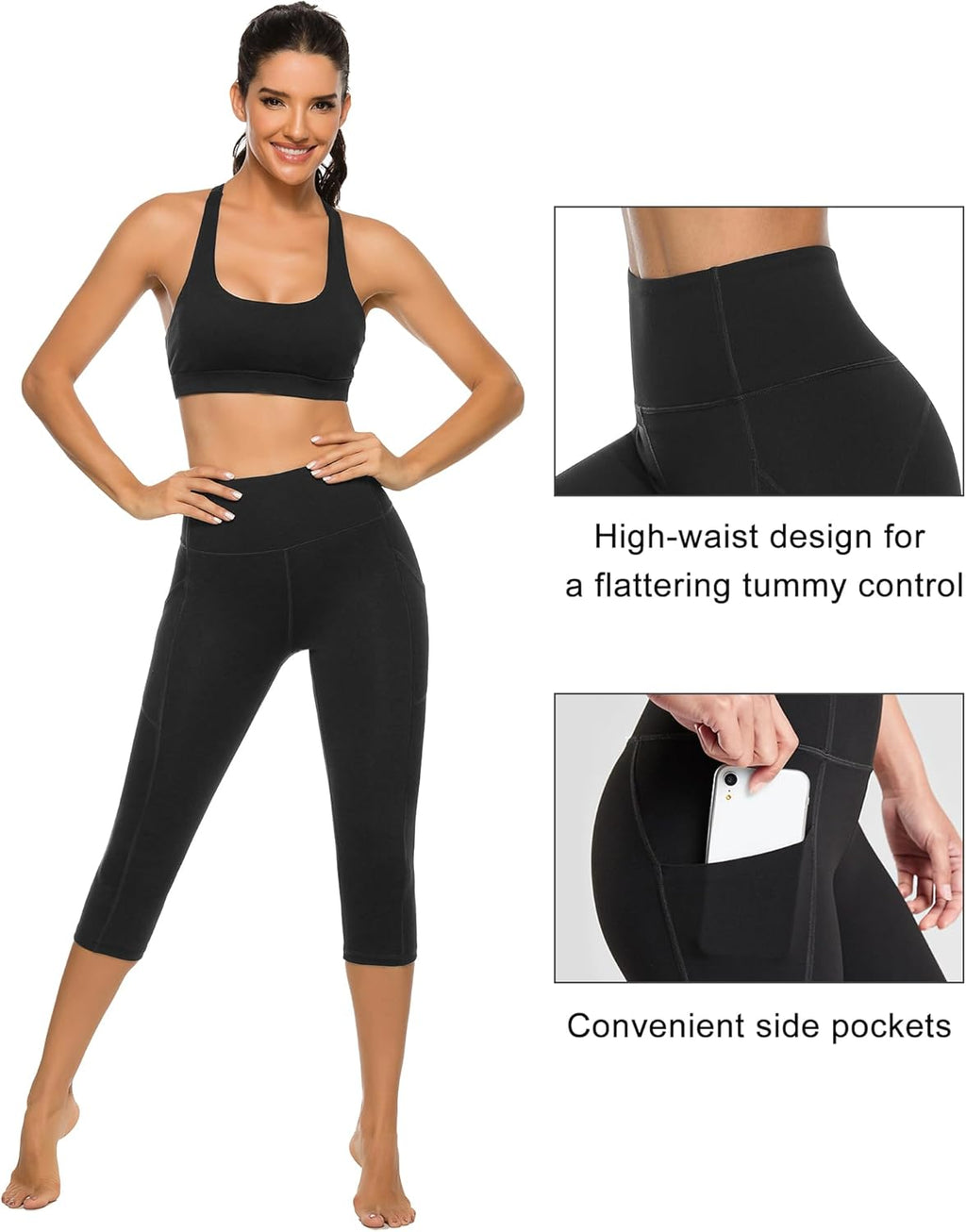 Stelle Women's Capri Yoga Pants - High Waisted Leggings with Pockets for Ultimate Comfort