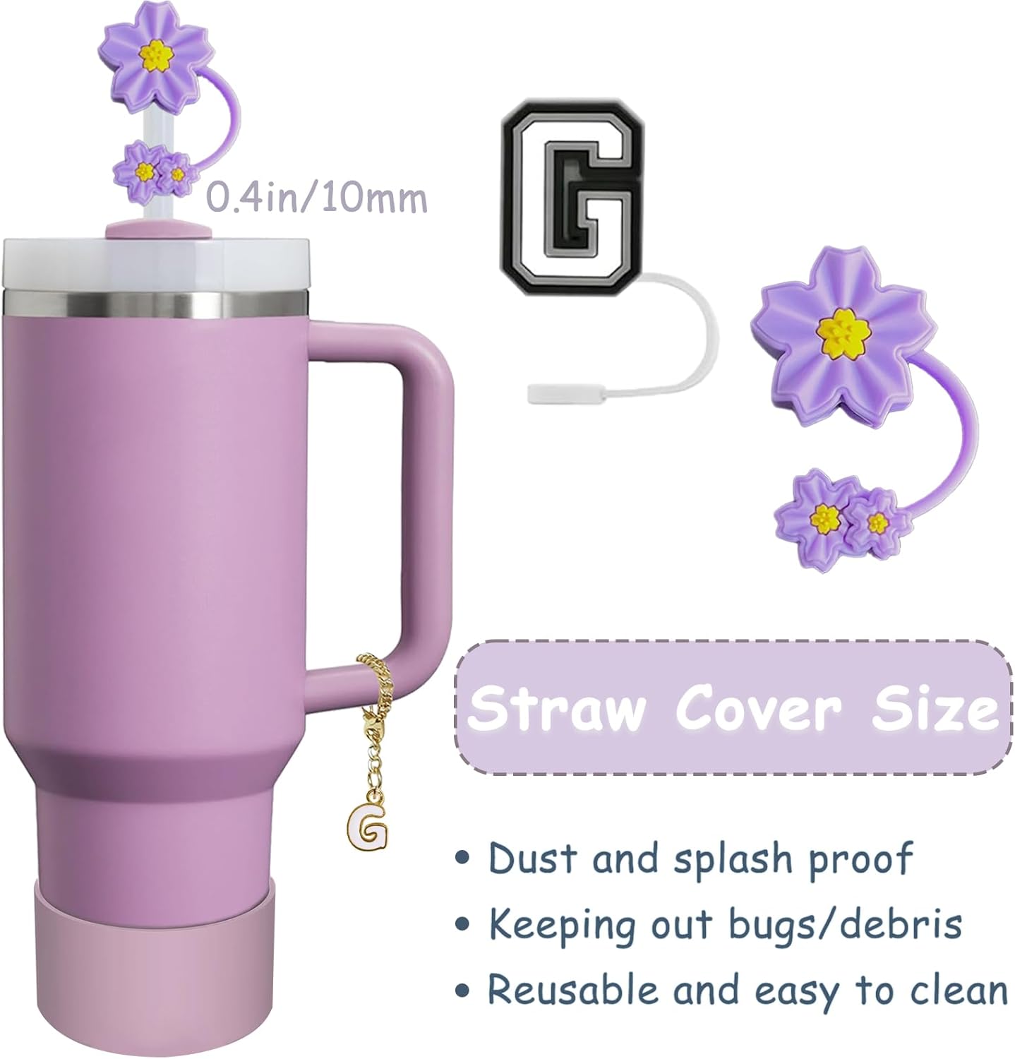 Stanley Cup Accessories Set - 2 Straw Covers, 1 Spill-Proof Stopper & 1 Handle Charm for 30/40 Oz Tumblers