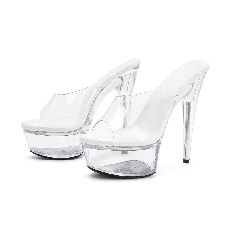 Clear Platform 6in Hooked Pole Dance Heels - Exotics Sandals for Women (Variation: Clear+8)
