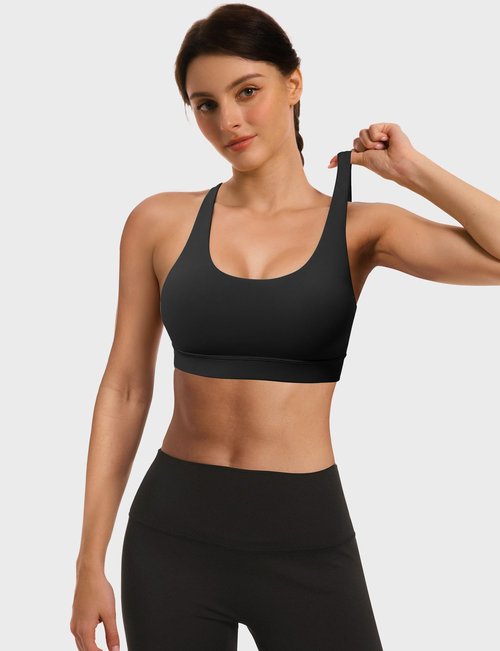 Sports Bras for Women High Support Large Bust, Outdoors High Impact Yoga Wireless Padded Bras for Sagging Breasts, Padded Low Back Athletic Sleep Workout Strappy Racerback Sports Bra Black L