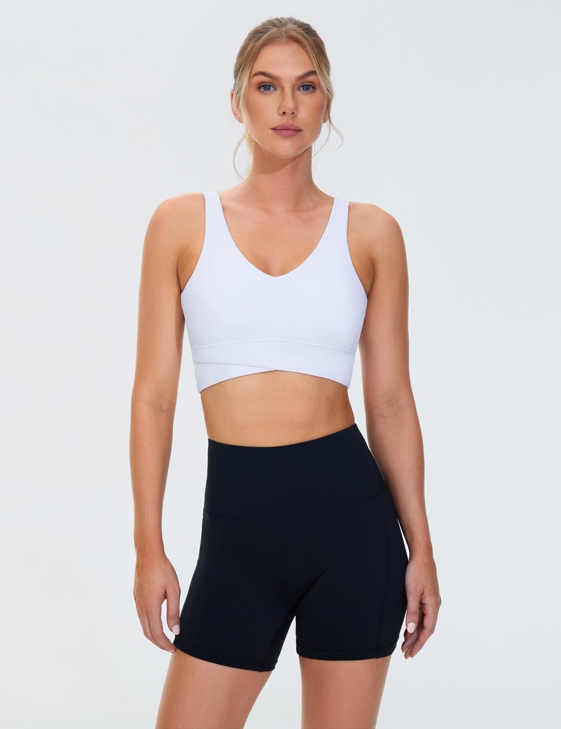 The Gym People Women's Padded Sports Bra - V-Neck Wireless Stretchy Crop Top for Yoga & Workouts