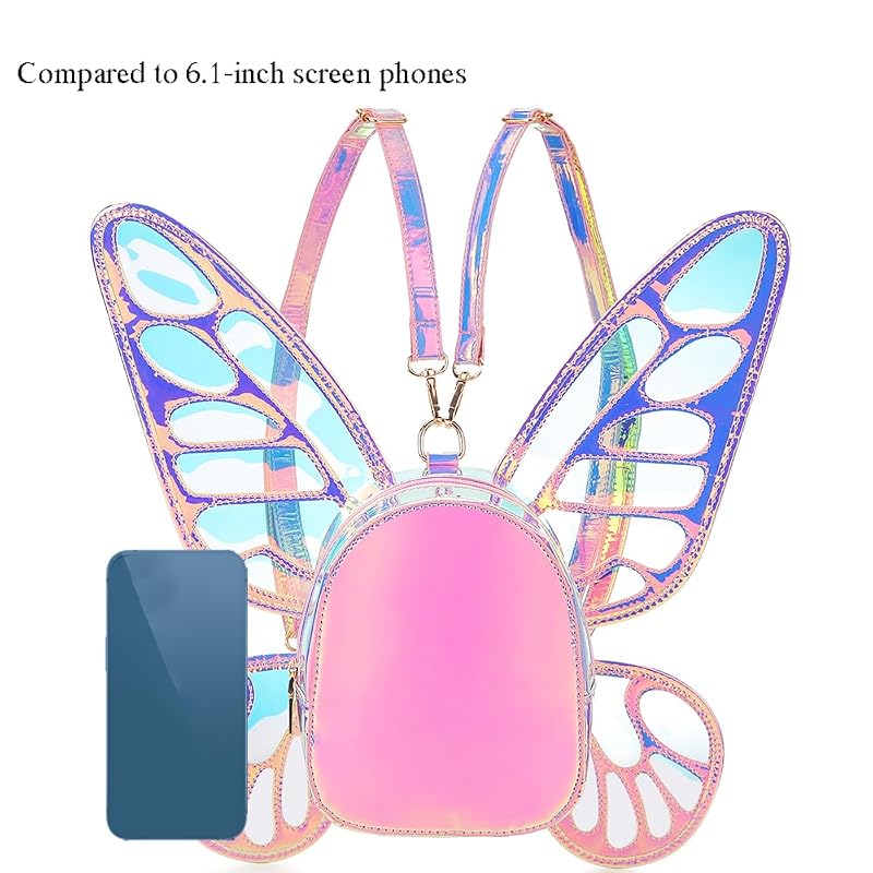 Women's Laser Holographic Backpack with Butterfly Angel Wings - Variation: Laser Pink
