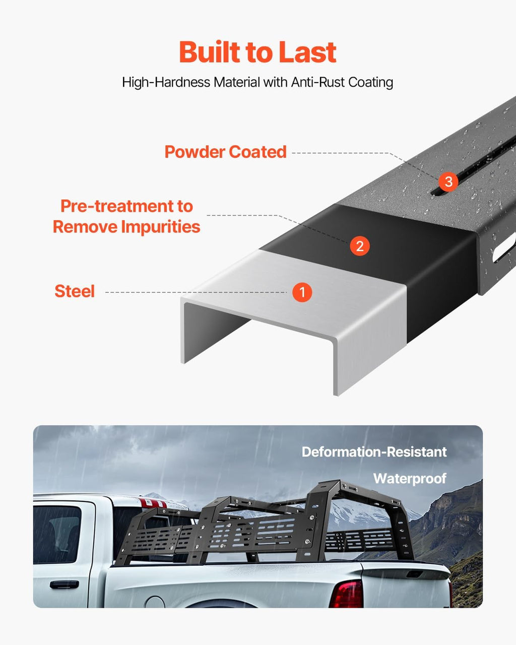 VEVOR Overland Truck Bed Rack - Adjustable 54.3-68.3 in Width | Heavy Duty Steel, 900 lbs Capacity