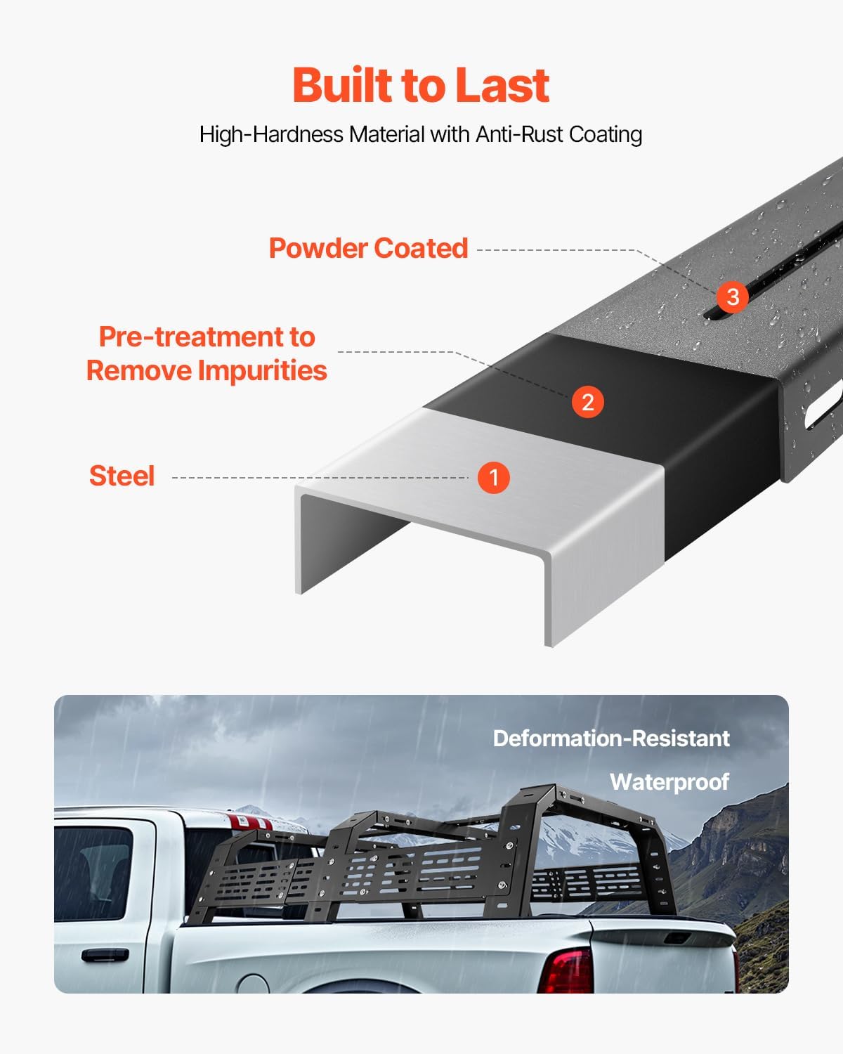 VEVOR Overland Truck Bed Rack - Adjustable 54.3-68.3 in Width | Heavy Duty Steel, 900 lbs Capacity
