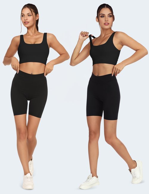 Buauty Sports Bras for Women, High Support Molded Cup Scoop Neck U Back Crop, Workout Push up Compression Bra with Built, Open Back Gym Athletic Bras Black M