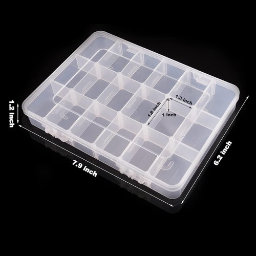 Clear Plastic Organizer Box by [Brand Name] - 18 Grids with Dividers for Crafts, Jewelry & Fishing | 7.9 x 6.2 x 1.2 in