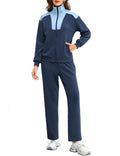 Totatuit Womens Casual Two Piece Sets Fall 2025 Outfits Zip Sweatshirts Straight Leg Pants Sweatsuits Tracksuit Blue Large