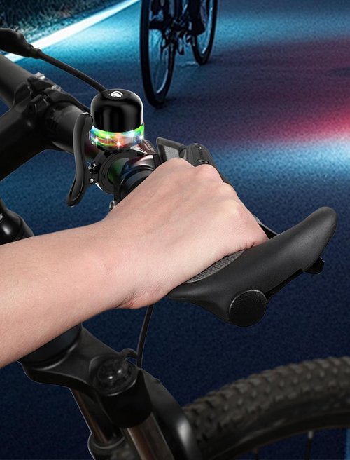 Bike Bell for Kids & Adults, Light up Bike Accessories Adjustable with Ferrules Fit for 0.74-1.25in(19-31.8mm) Bicycle Handlebars, Aluminum Made & Crisp Sound for Mountain Dirt Road Bike Ebike(Black)