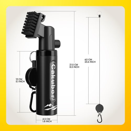 Cakubor Pro Golf Club Cleaner: 4oz Water Bottle with Groove Cleaner, Heavy-Duty Retainer Clip, Large Nylon Bristles for Deep Clean, Ergonomic Button Design, Essential Golf Accessories & Gifts for Men
