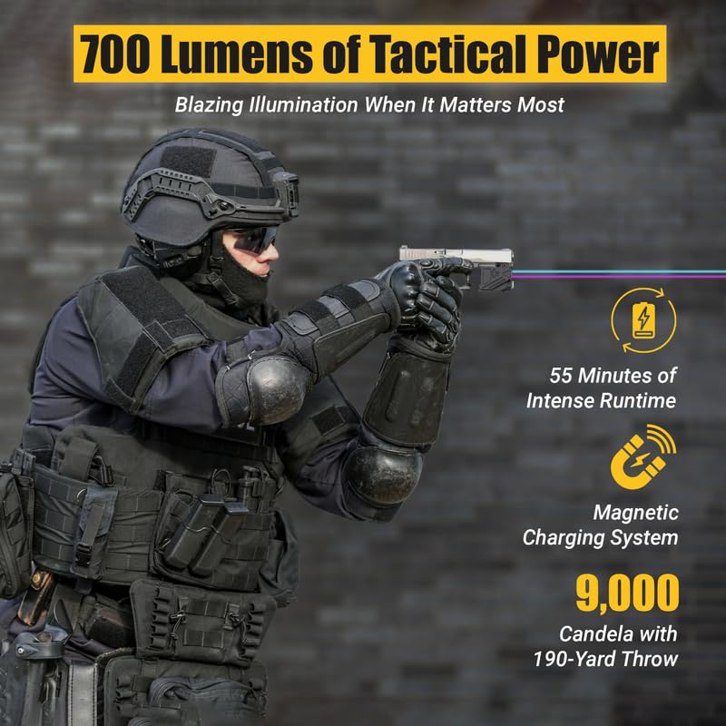 HiLight Tactical Cyan & Purple Laser Flashlight 700 Lumens, Gun Rail Mount, Rechargeable, Military Aluminum - Black Variant