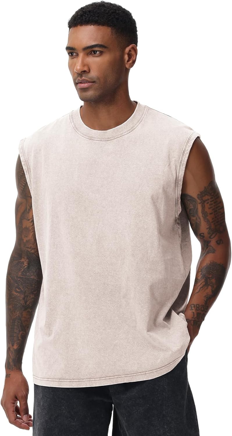 Skiennix Men's Workout Tank Tops - Sleeveless Gym Muscle Shirt in Acid Wash | Loose Fit Tee
