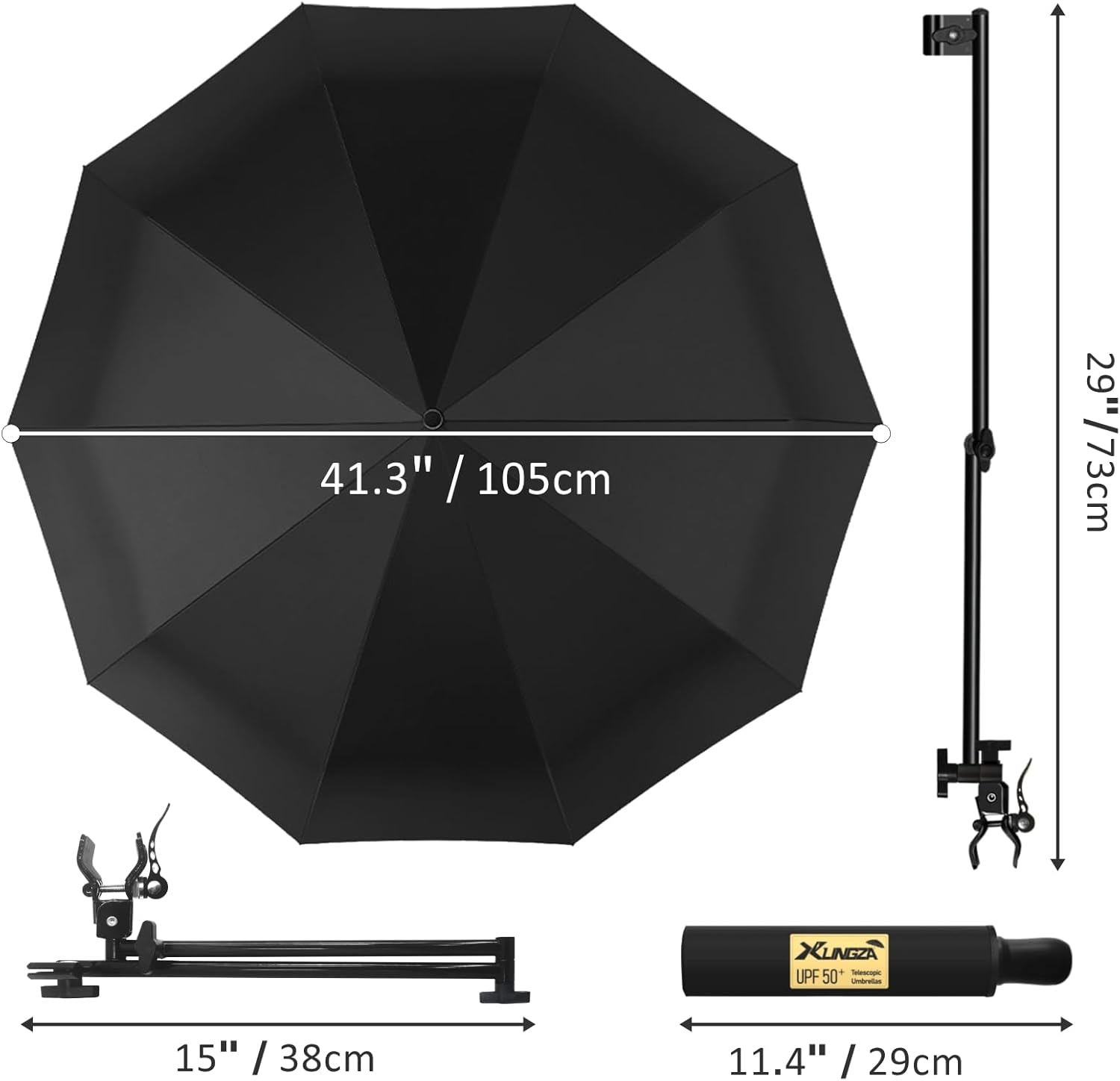XLINGZA Beach Umbrella - UPF 50+ Protection with Adjustable Universal Clamp