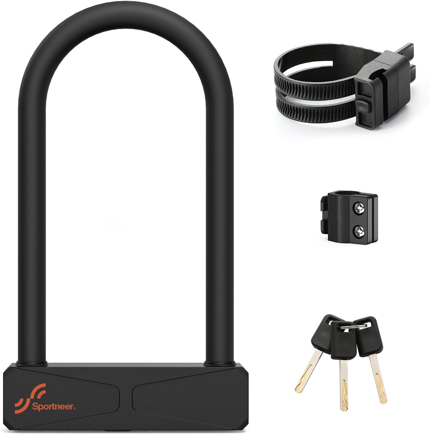 Sportneer Bike Lock - Heavy Duty 16mm Anti-Theft U Lock with 3 Keys & Sturdy Mounting Bracket | 8.7''x5.9''