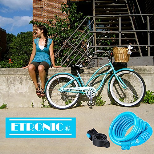 Etronic Bike Lock M6 Cable Lock 6 Feet Long Blue Resettable Combination