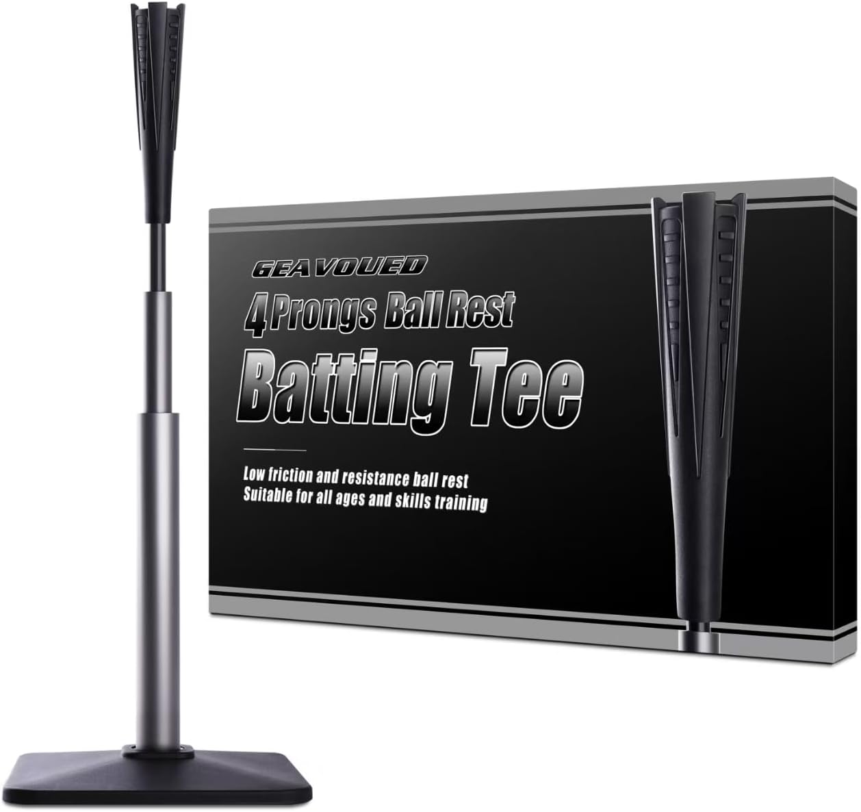 Skiennix 4-Prongs Ball Rest Batting Tee - Adjustable 23" to 44" for Baseball & Softball Hitting
