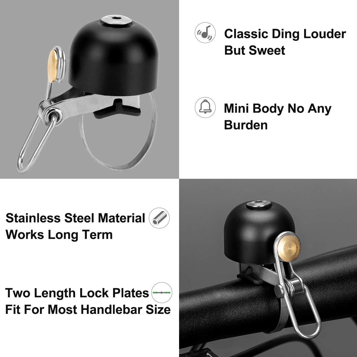 ROCKBROS Bike Bell Classic Bicycle for Ring with Loud Sound Bells Road Mountain Handlebars Adults Black