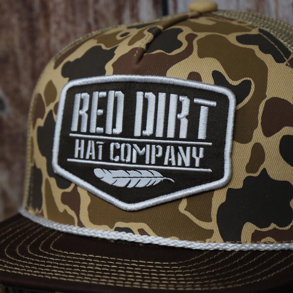 Red Dirt Hat Company Youth Adjustable Snapback Hat, Trucker Cap w/Ventilated Mesh Back & Snap Back Closure, Structured Baseball Cap for Men & Women - Duck Camo, Tan, One Size Fits All